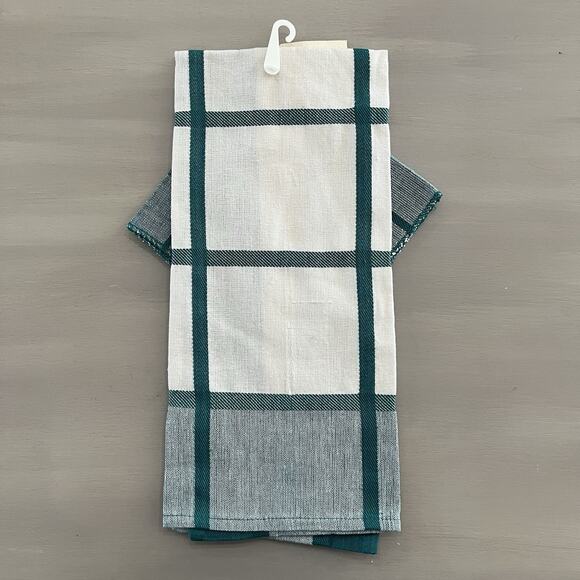 Kitchen Dishtowel Dishcloth Sets NWT Lot Of 3 Teal Green & White Cotton India - Picture 4 of 5